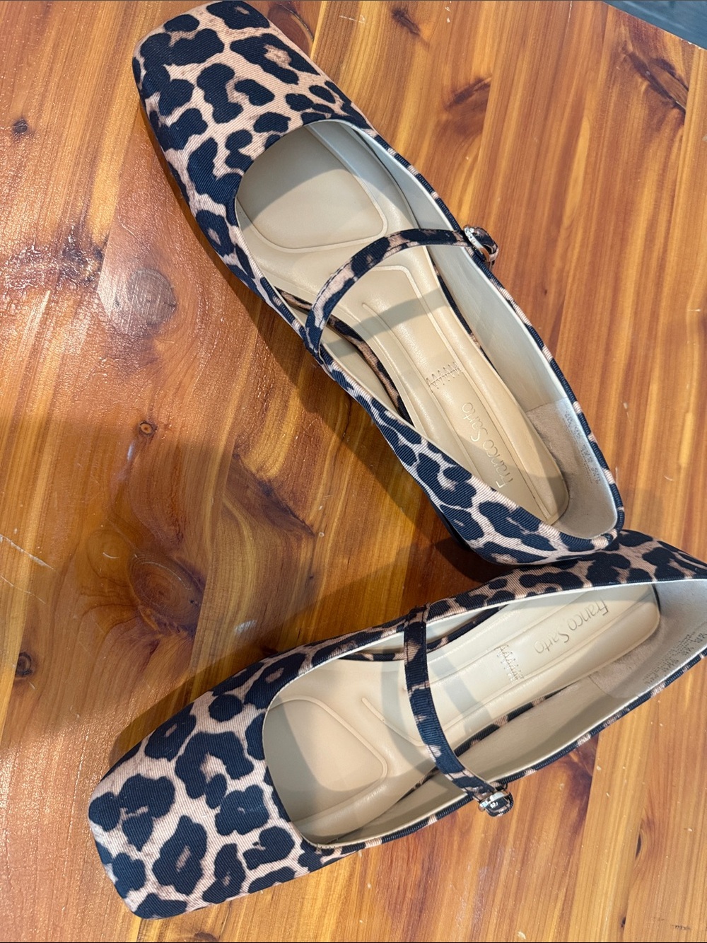 Franco Sarto Leopard-Print Mary Jane Flats in Black and Tan